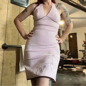 Pink Halter Dress with Floral Design